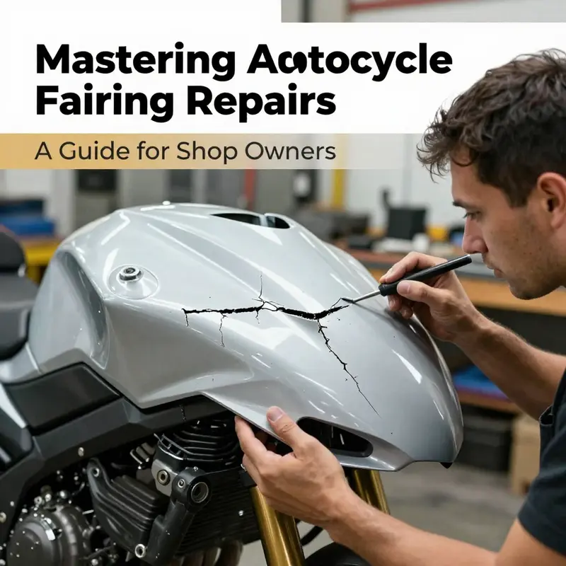 Clean and repair process for small cracks in motorcycle fairings.