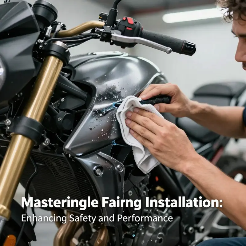 A well-organized workspace ready for motorcycle fairing installation, showcasing necessary tools and parts.