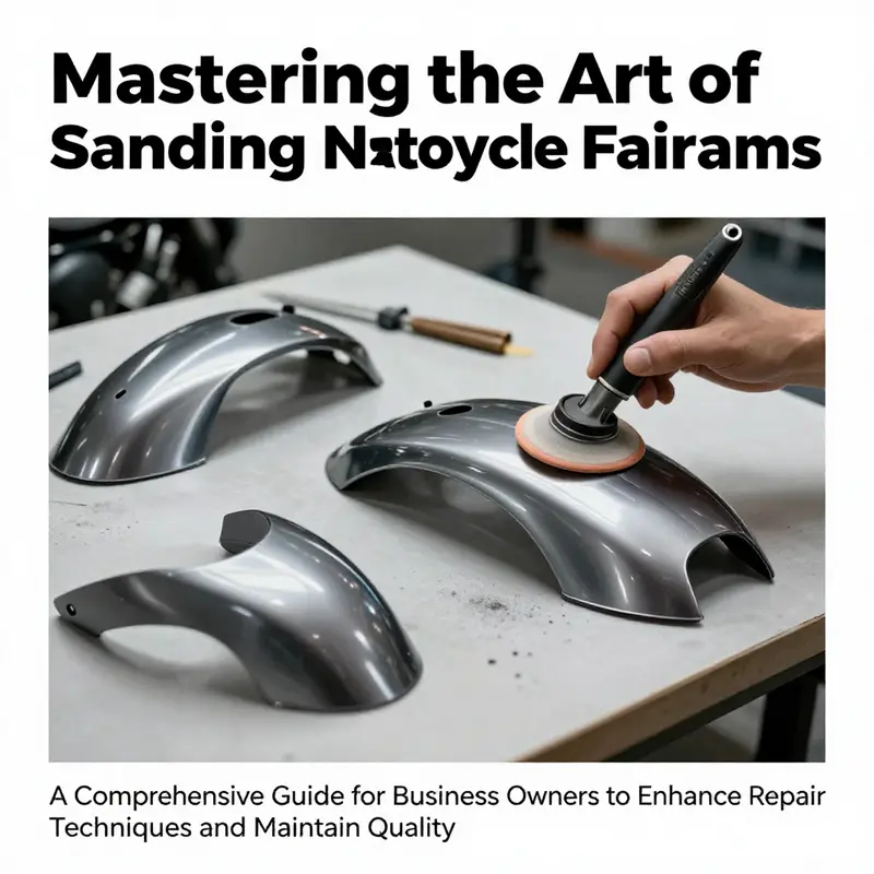 Various motorcycle fairings being sanded and polished to showcase repair skills.