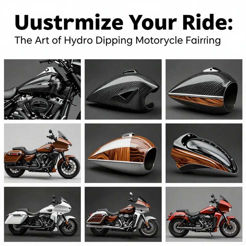Step-by-step process of hydro dipping motorcycle fairings.