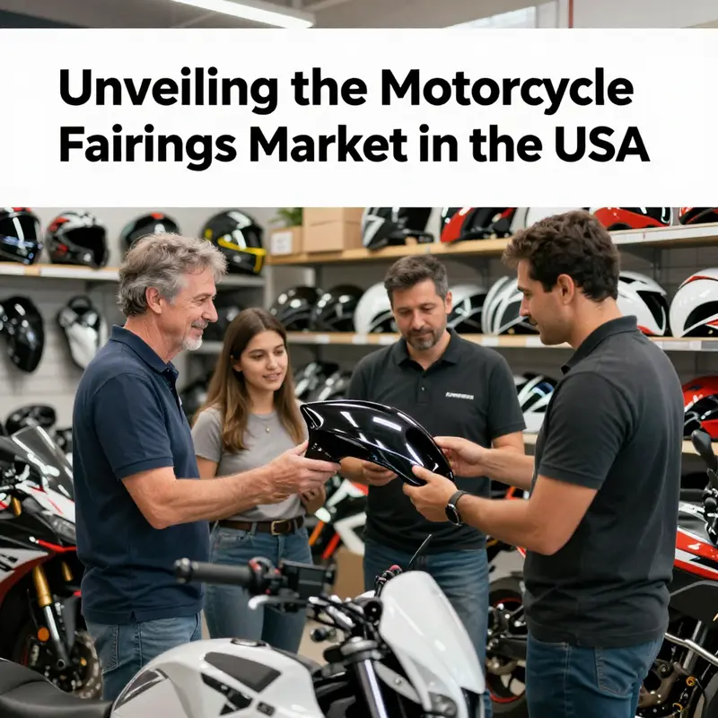 Various motorcycle fairings presented in a retail environment, demonstrating the diversity available to consumers.