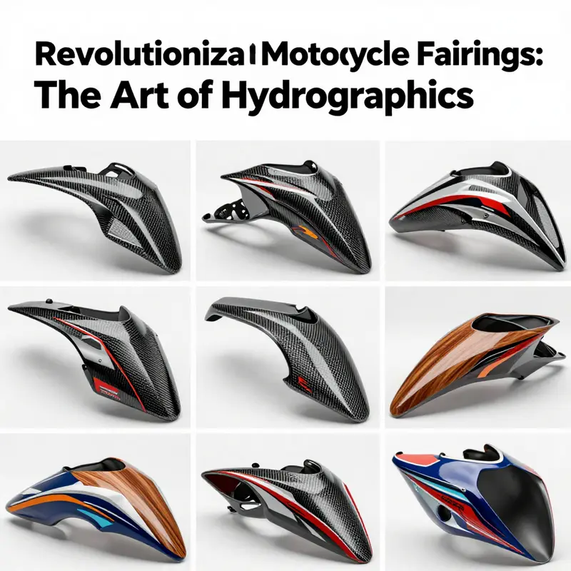 The intricate process of hydrographics showing the transfer of design onto a motorcycle fairing.