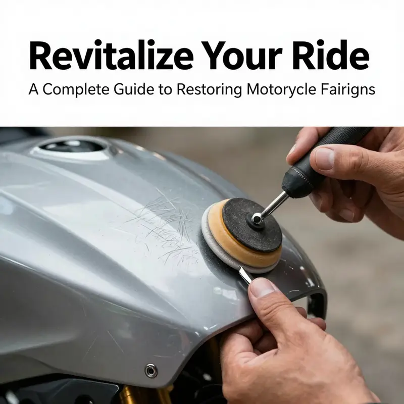 A motorcycle fairing being restored through careful polishing, demonstrating a significant reduction in scratches and haze.