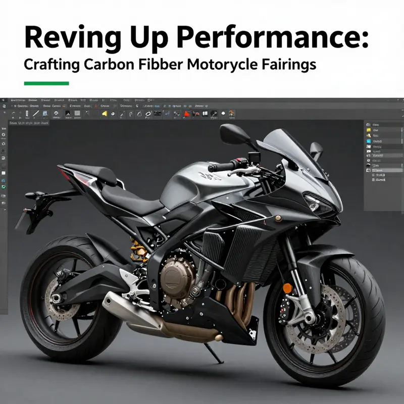 CAD representation of a motorcycle fairing emphasizing design elements and airflow optimization.
