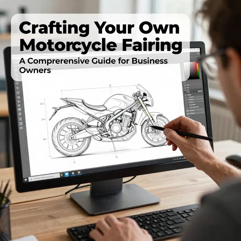 A designer using CAD software to create a detailed motorcycle fairing model.