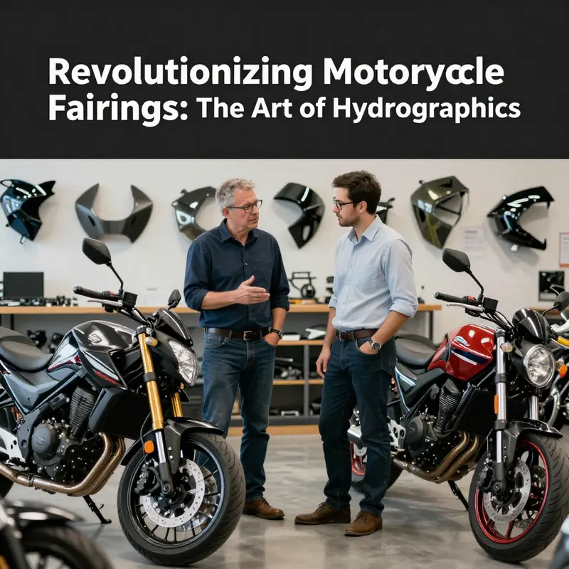 The intricate process of hydrographics showing the transfer of design onto a motorcycle fairing.