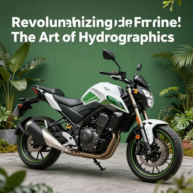 The intricate process of hydrographics showing the transfer of design onto a motorcycle fairing.