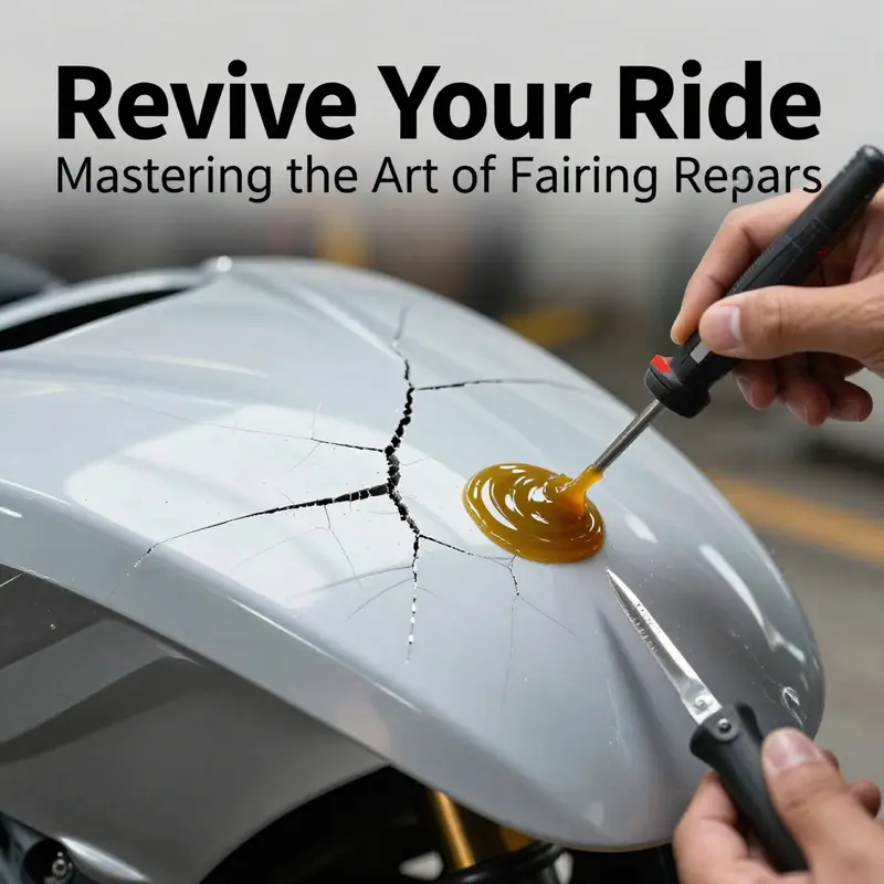 Technician applying plastic welding technique to fix a cracked motorcycle fairing.