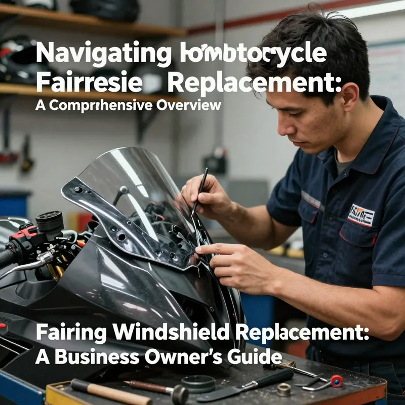 A technician reviews a motorcycle fairing windshield replacement in a well-equipped workshop.