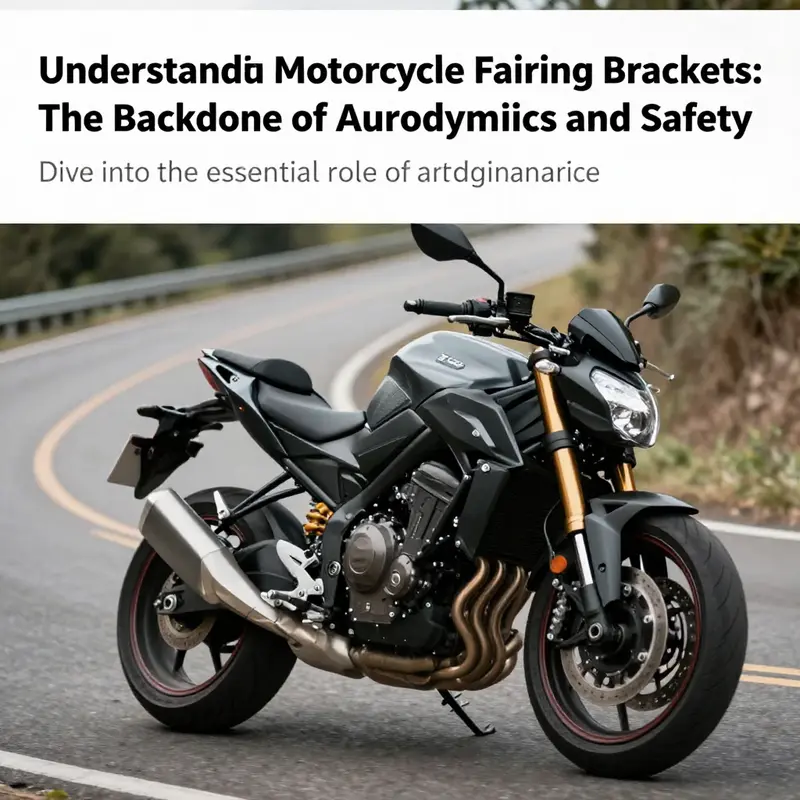 A motorcycle riding along a scenic road, highlighting its fairing and brackets that ensure safety and performance.