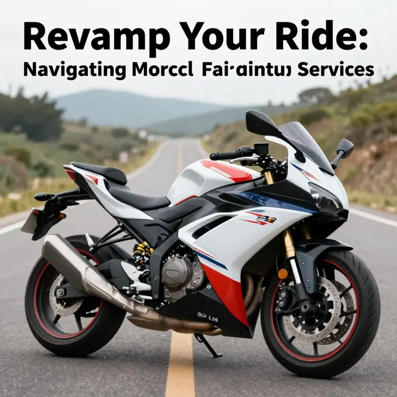 A motorcycle with attractive fairings riding along a scenic road, demonstrating the result of professional fairing painting.