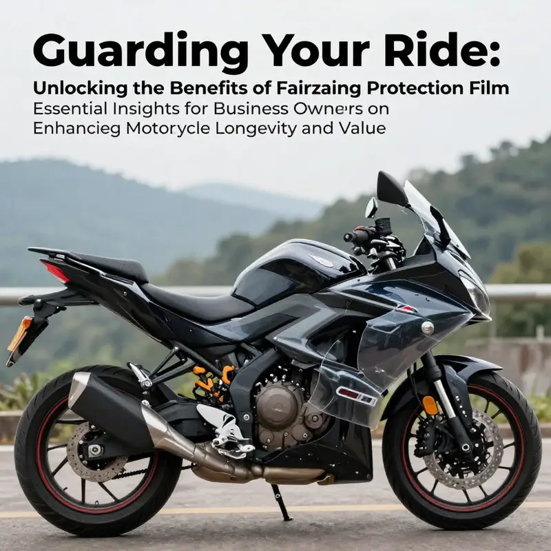 Motorcycle with glossy fairings protected by transparent film in a beautiful outdoor environment.