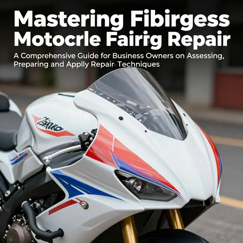 Image displaying a restored fiberglass motorcycle fairing on a bike, emphasizing quality workmanship.