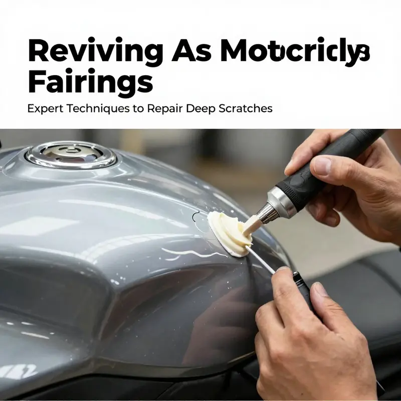 A mechanic assesses damage to a motorcycle fairing, determining the repair needs for deep scratches.