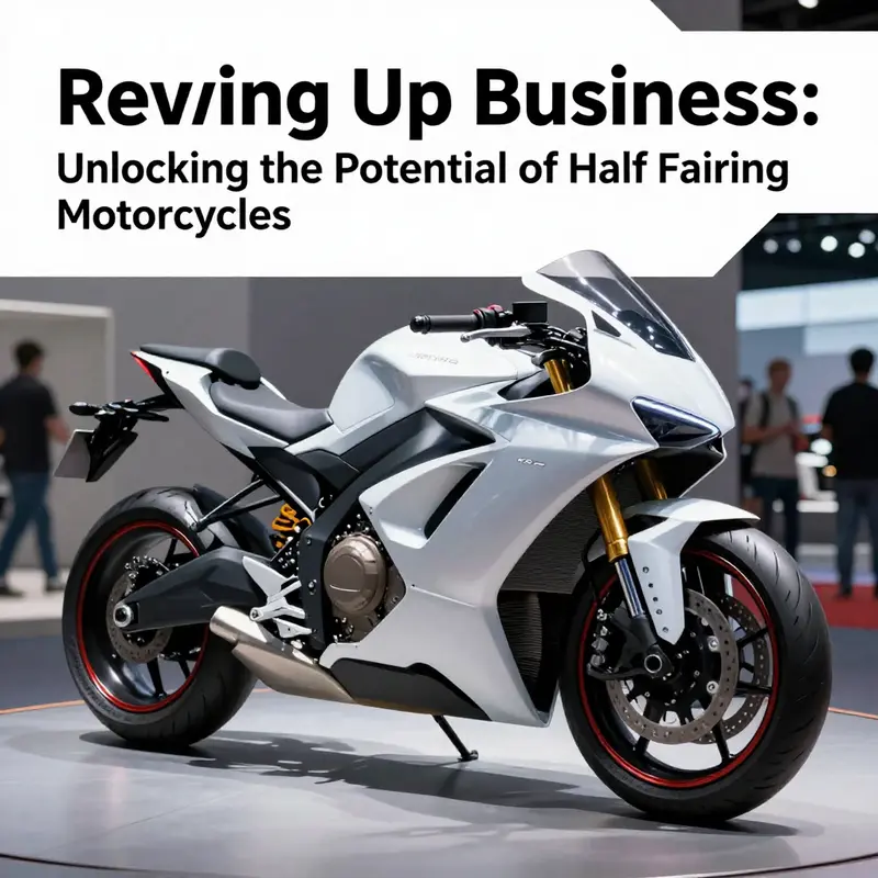 A modern half fairing motorcycle emphasizes its stylish design and aerodynamic efficiency.