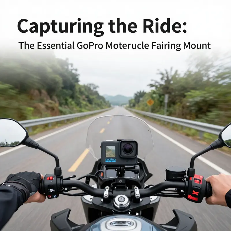 The GoPro motorcycle fairing mount showcases its robust build and impressive design when mounted on a bike.