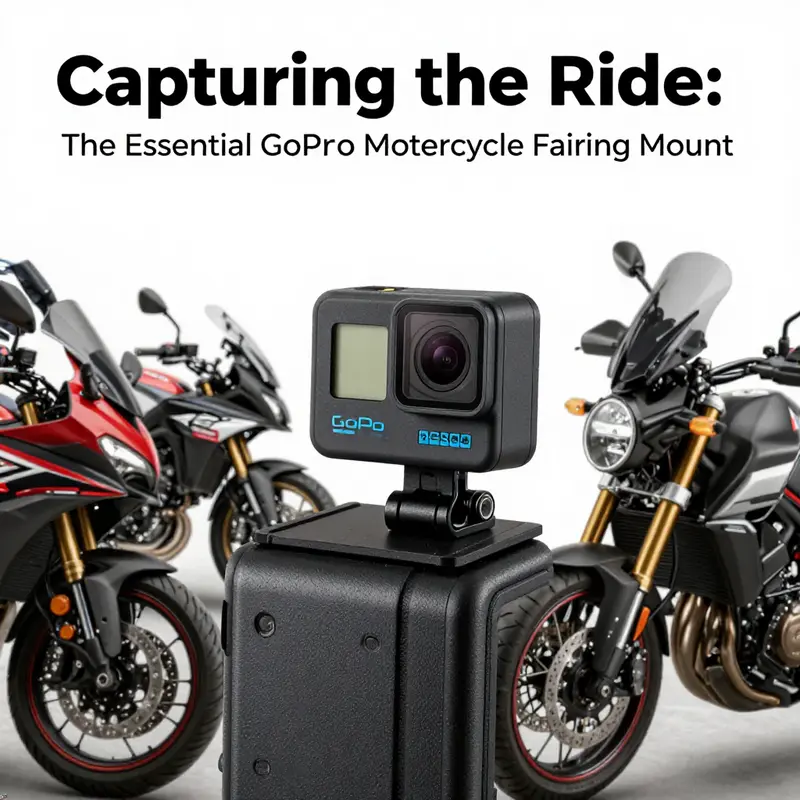 The GoPro motorcycle fairing mount showcases its robust build and impressive design when mounted on a bike.