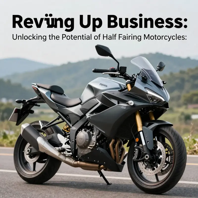 A modern half fairing motorcycle emphasizes its stylish design and aerodynamic efficiency.