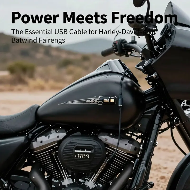 A Harley-Davidson motorcycle equipped with a factory USB cable, illustrating its practical role in enhancing rider connectivity.