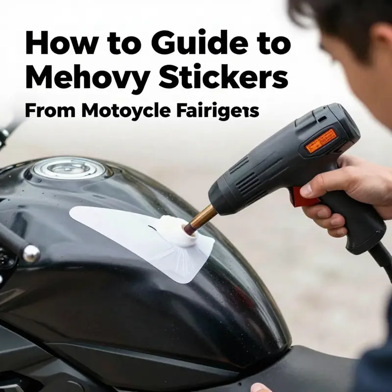 Using heat to safely soften the adhesive and remove stickers from a motorcycle fairing.
