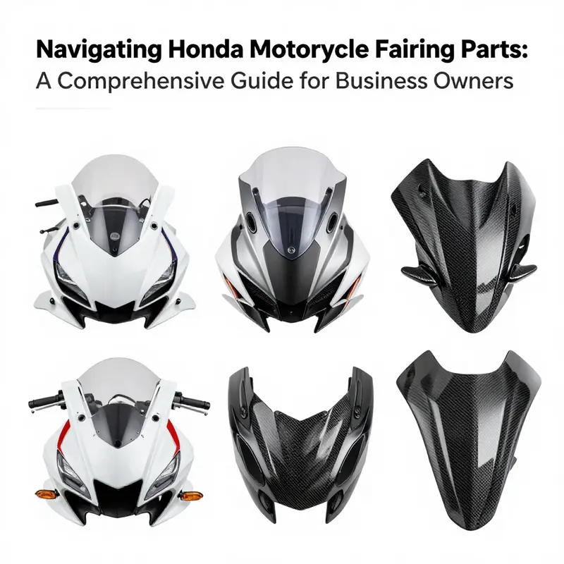 Various Honda motorcycle fairing parts highlighting their design and materials.