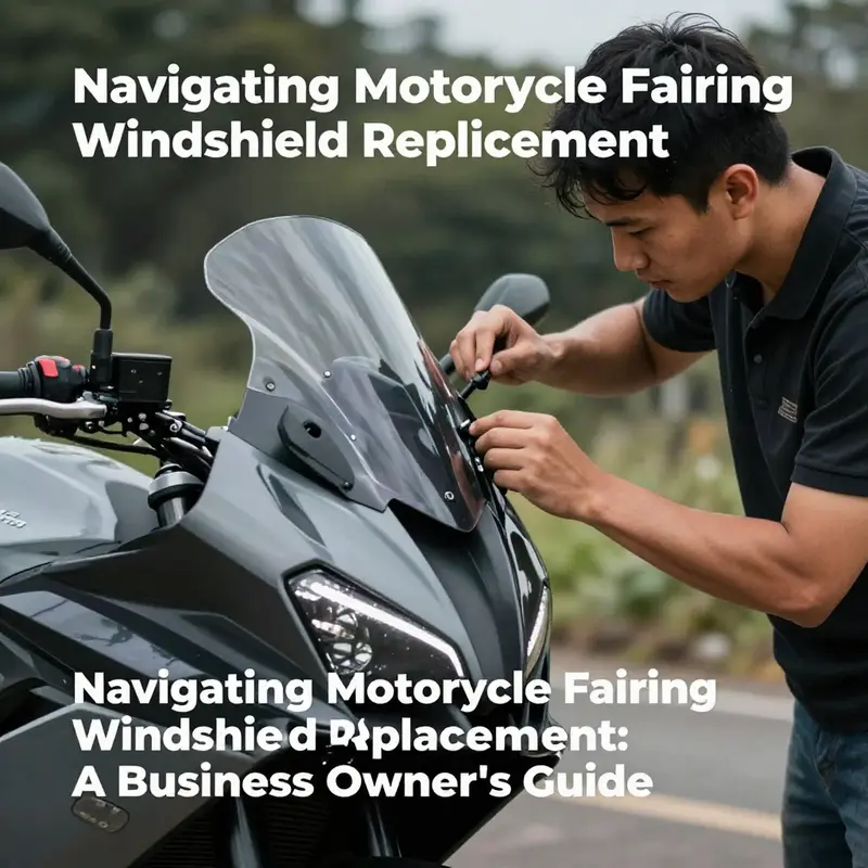 A technician reviews a motorcycle fairing windshield replacement in a well-equipped workshop.