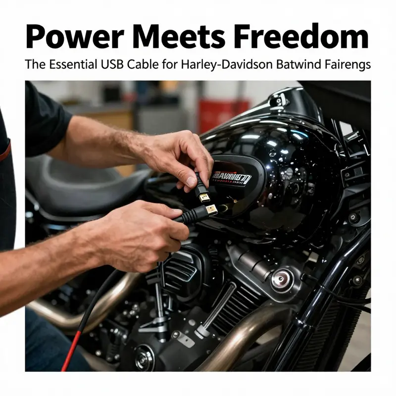 A Harley-Davidson motorcycle equipped with a factory USB cable, illustrating its practical role in enhancing rider connectivity.