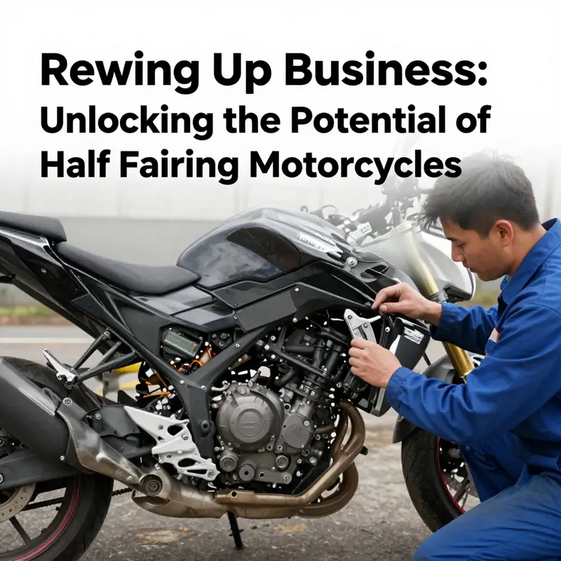 A modern half fairing motorcycle emphasizes its stylish design and aerodynamic efficiency.