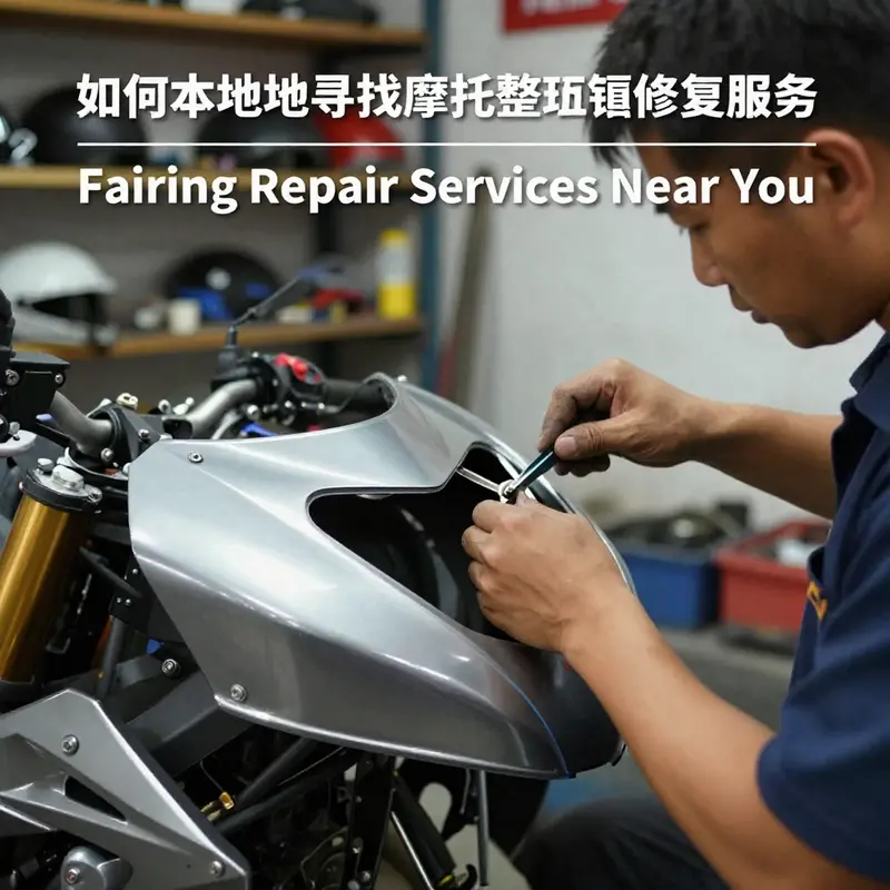 A skilled mechanic repairing a motorcycle fairing, showcasing the local repair services available.