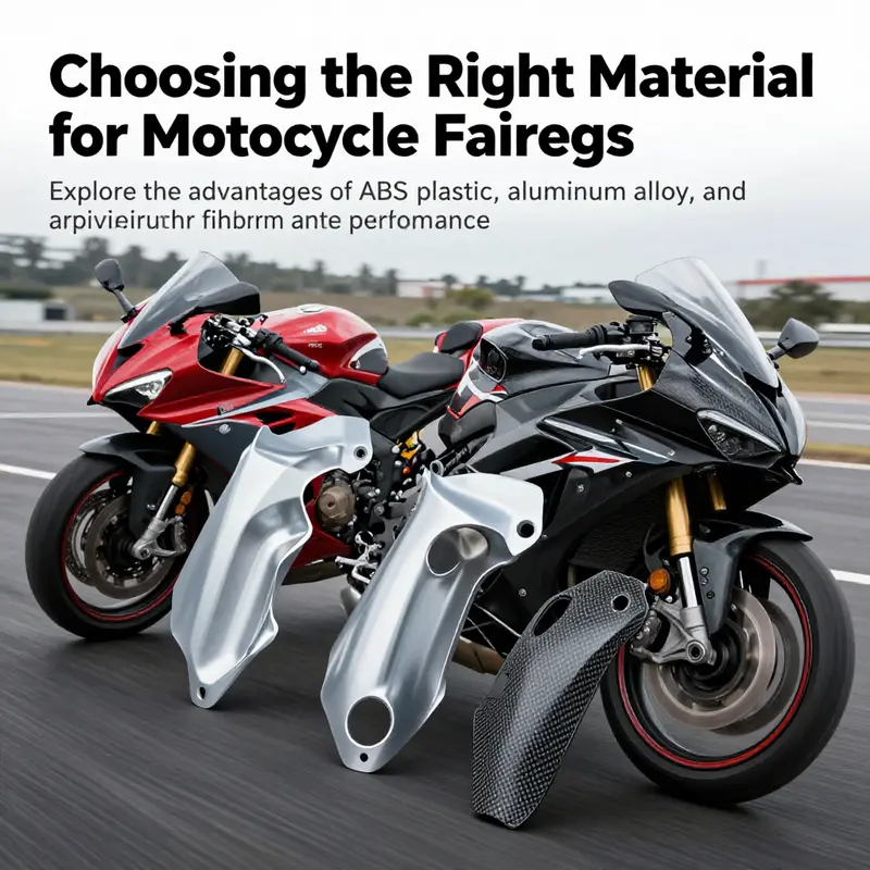 Collection of motorcycle fairings made from ABS plastic, aluminum alloy, and carbon fiber, illustrating the material diversity.