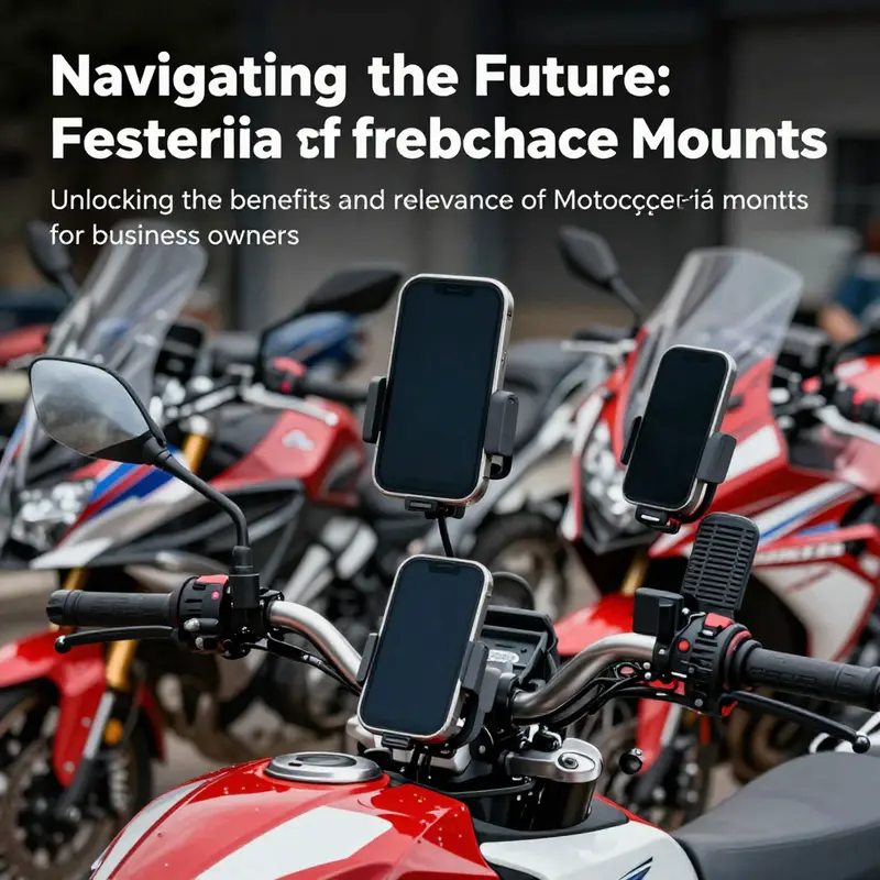A display of various motorcycle fairing phone mounts in front of multiple motorcycle models, emphasizing their design and functionality.