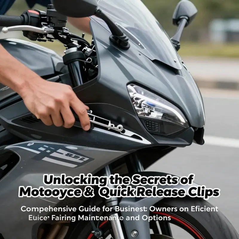 Motorcyclist removing a fairing using quick release clips, showcasing the functionality and efficiency.
