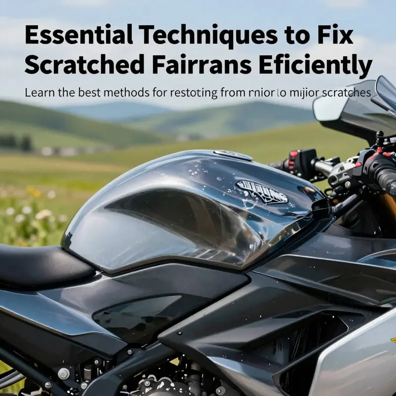 A motorcycle with glossy fairings, highlighting successful repairs, set in a beautiful outdoor location.