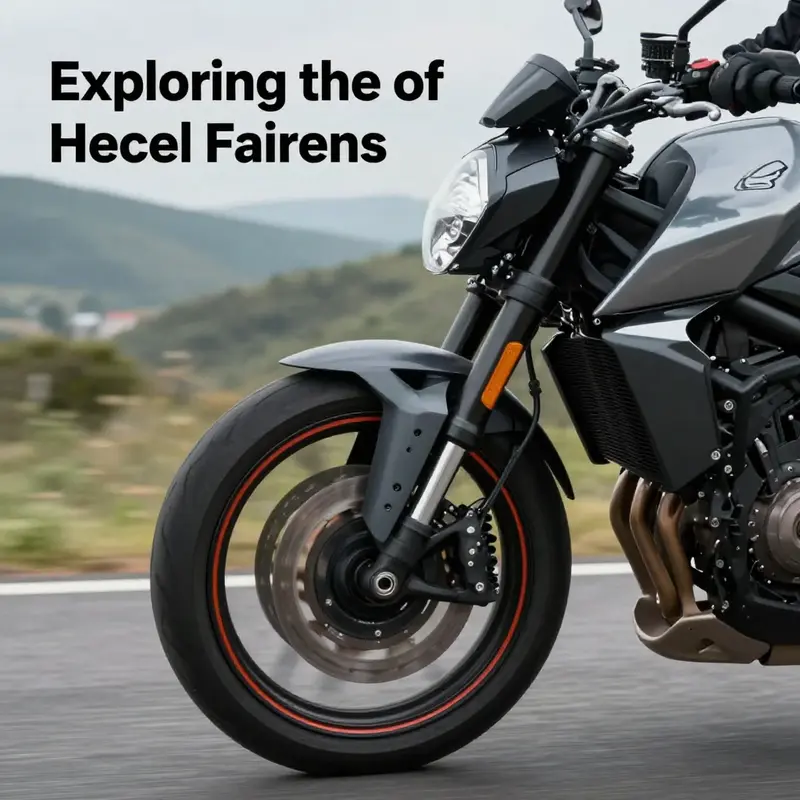 A motorcycle showcasing its front wheel fairing as it speeds along a beautiful road, illustrating design and performance.