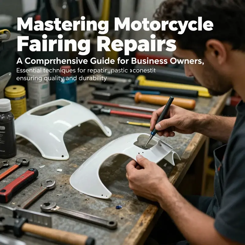 A motorcycle repair workshop filled with mechanics working on different motorcycle fairings.