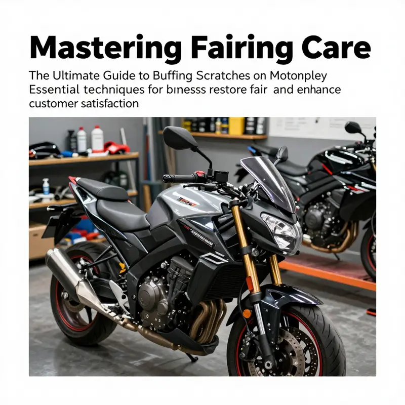 Inside a professional motorcycle workshop with multiple motorcycles, highlighting repaired fairings and repair equipment.