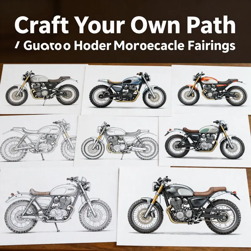 Various design concepts for homemade motorcycle fairings, highlighting creativity and personalization.