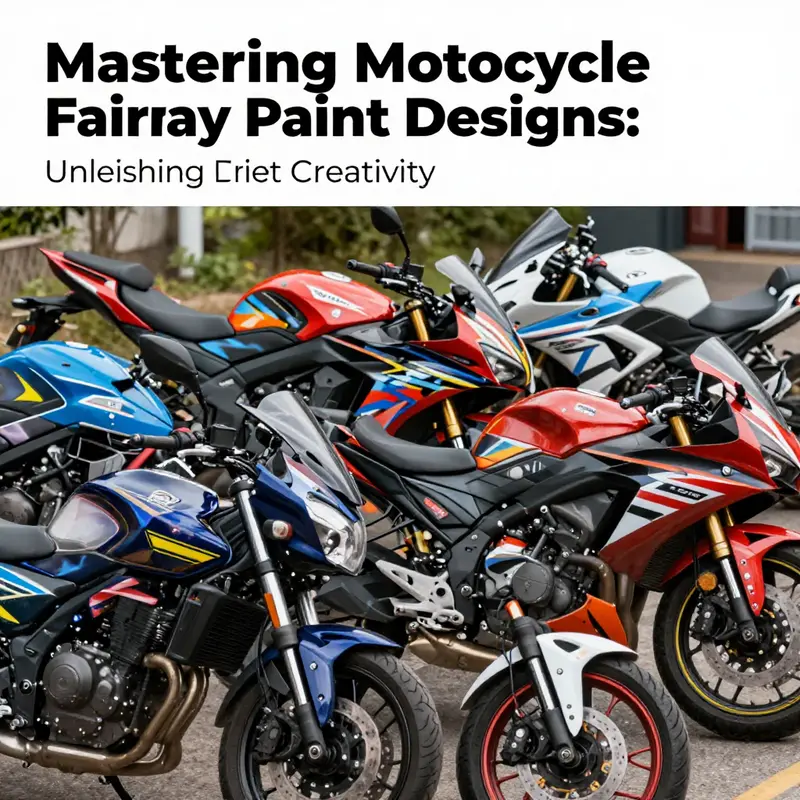 Multiple motorcycles with varying fairing paint designs including airbrushed, factory-finish, and DIY styles in an outdoor setting.