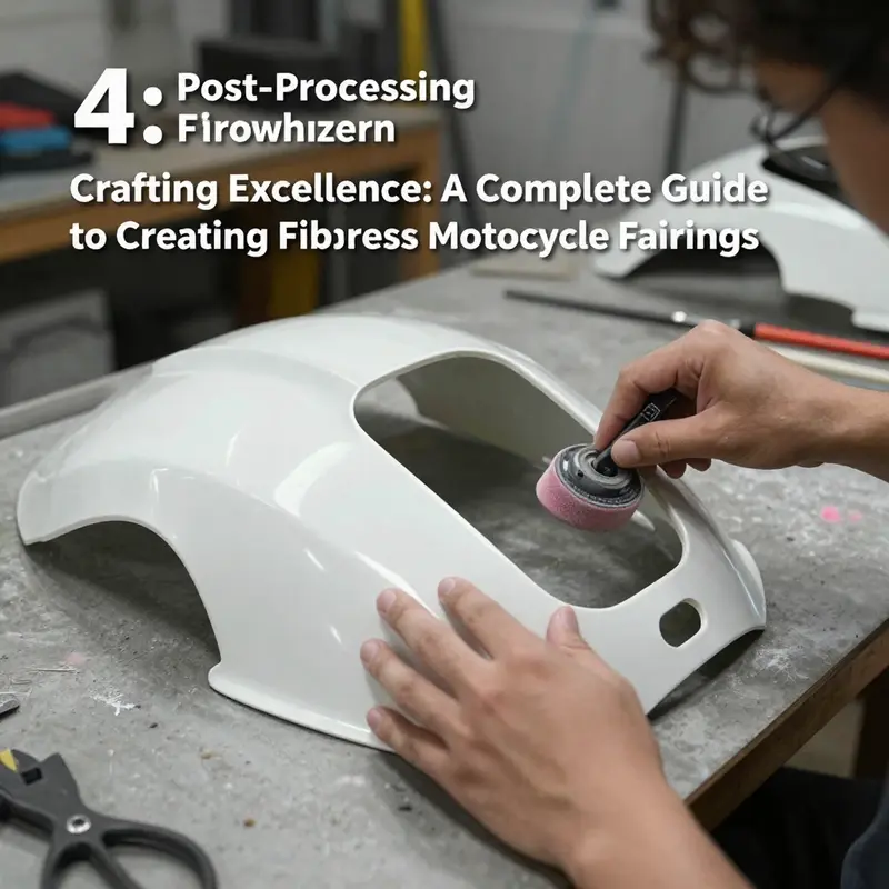 An organized workspace showcasing the essential tools for creating fiberglass motorcycle fairings.