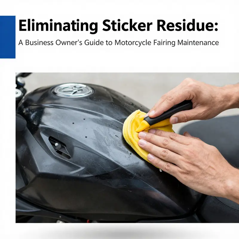 Demonstrating effective techniques to remove sticker residue from a motorcycle fairing.