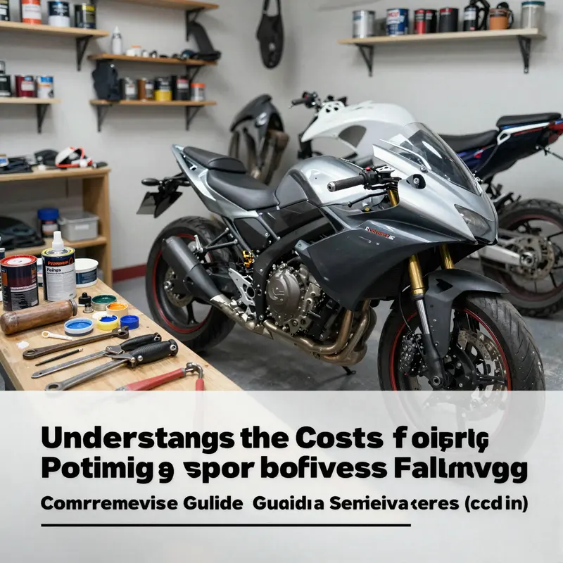 An overview of a professional motorcycle painting shop showcasing tools and partially painted fairings.
