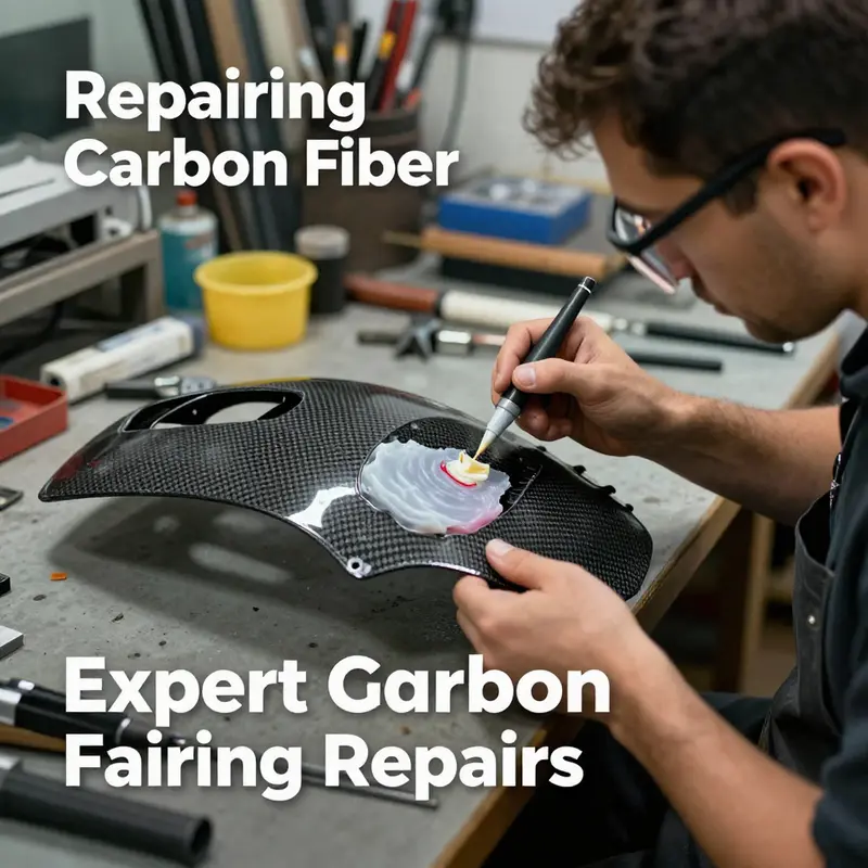 Inspecting damage on motorcycle fairings for effective repair.