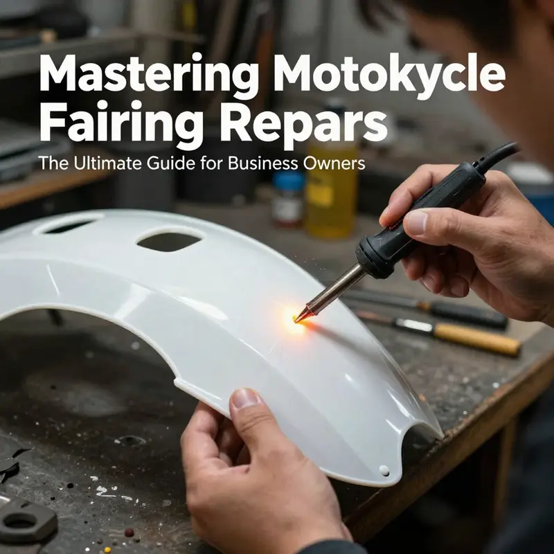 Technician using plastic welding to repair small cracks on motorcycle fairings.