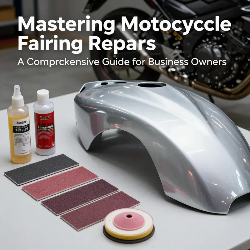 A mechanic performing a repair on a motorcycle fairing using epoxy resin.
