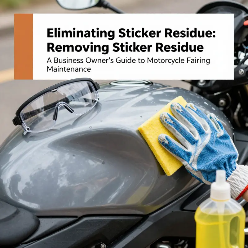 Demonstrating effective techniques to remove sticker residue from a motorcycle fairing.