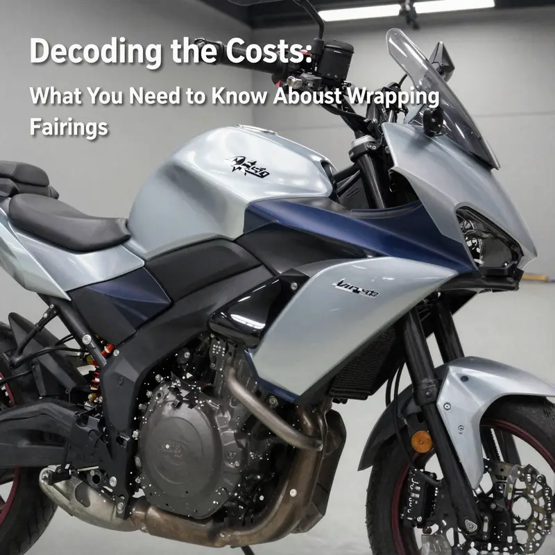 Various solid color vinyl wraps showcased on a motorcycle in a professional garage.