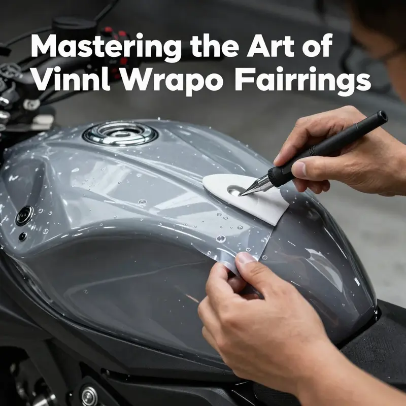 Thorough cleaning of motorcycle fairings is crucial for a successful vinyl wrap application.
