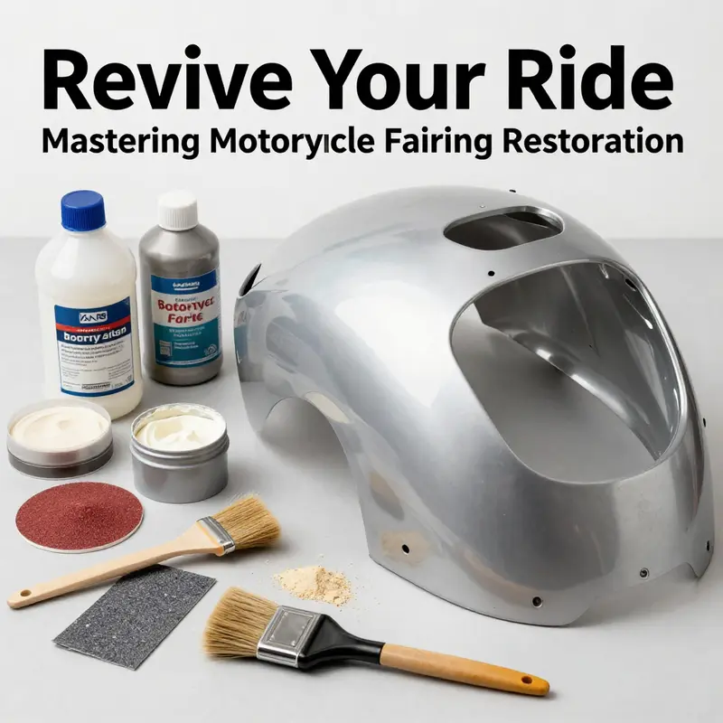 Evaluation tools next to a worn-out motorcycle fairing highlighting damages.