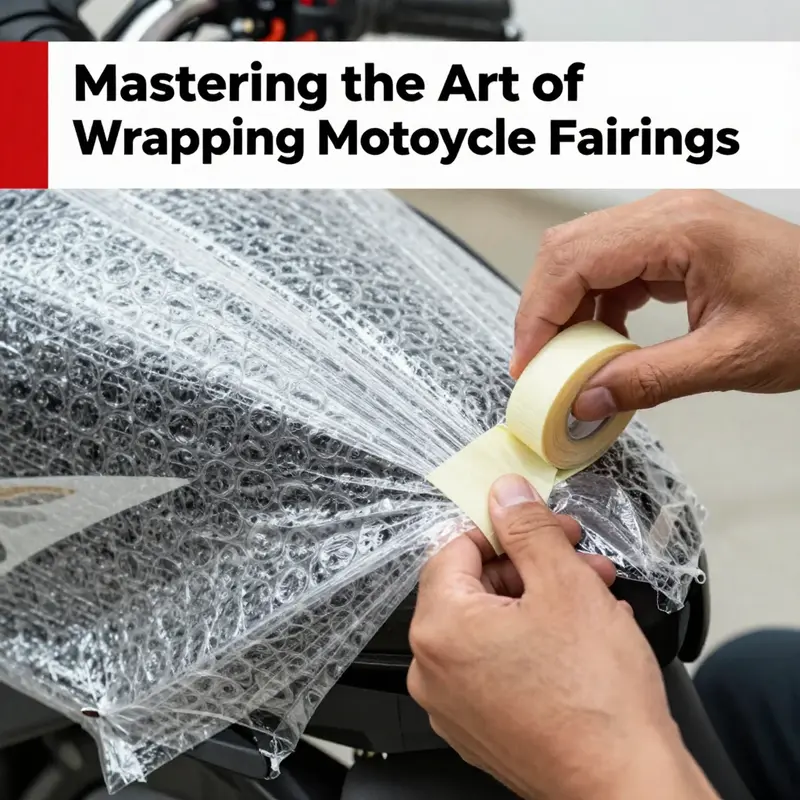 An organized workspace illustrating the preparation steps before wrapping motorcycle fairings.