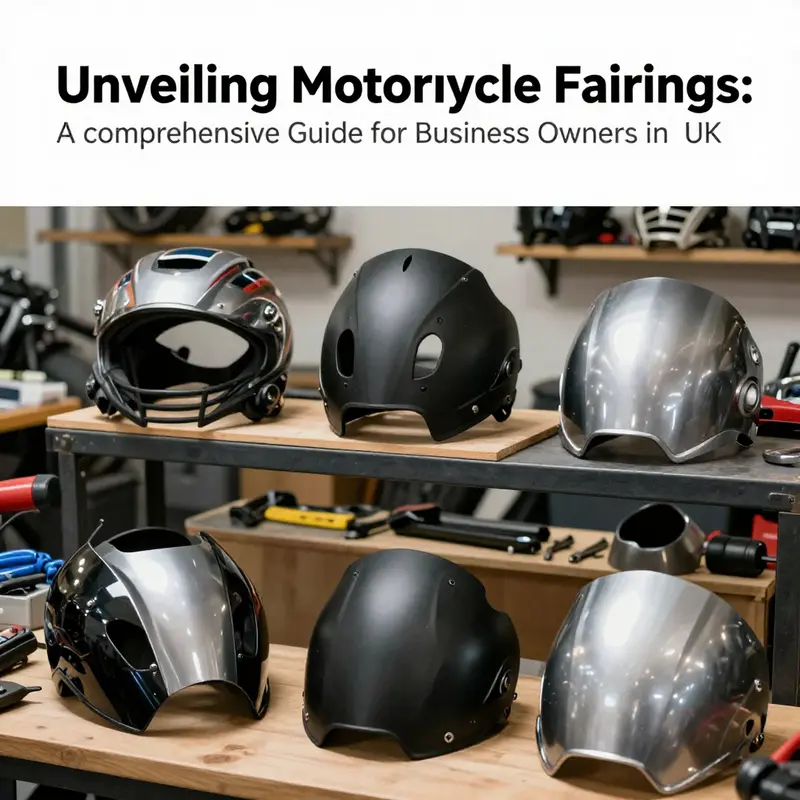 Different types of motorcycle fairings displayed in a workshop, illustrating options for customization.